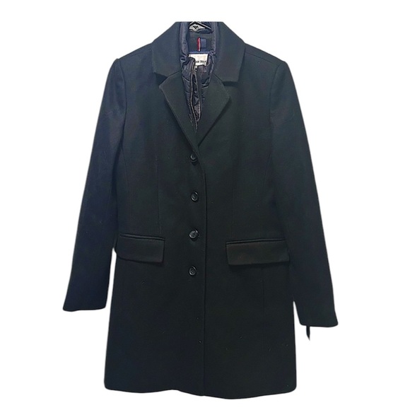 NWT Tommy Hilfiger Wool Blend Button Down Long Coat Black Women’s Small - Picture 3 of 9